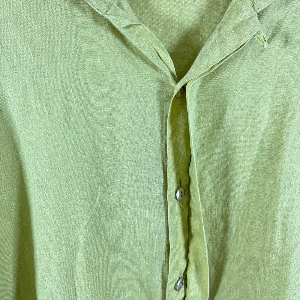 Planet By Lauren G Linen Chartreuse Green Signature Shirt Lagenlook USA Made OS - Picture 5 of 8